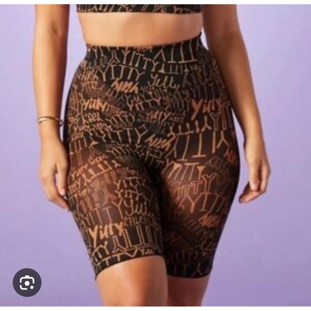 Yitty Lizzo Shape Me Mesh Biker Shorts XL Black Tan Logo Print SO2251666-4684